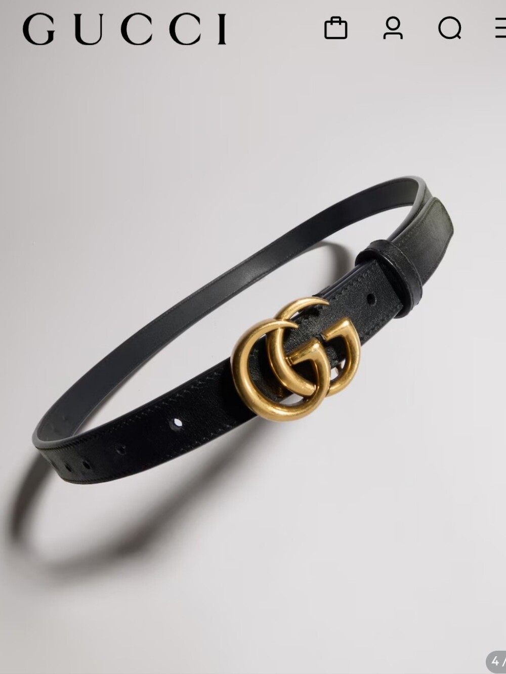 Gucci GG Marmont Thin Black Leather Belt with Gold Double G Size 75
